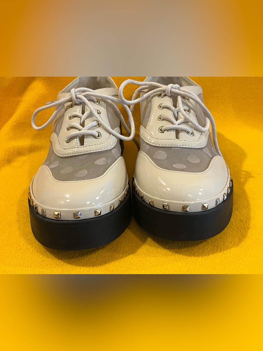 Jessica Simpson Chryse Polka Dot Flock Mesh & faux leather chunky oxfords. 6 - Picture 5 of 12